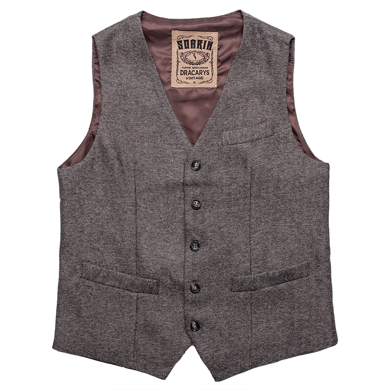 SOARIN British Vintage Slim Fit Herringbone Pattern Suit Vest   DY62B025