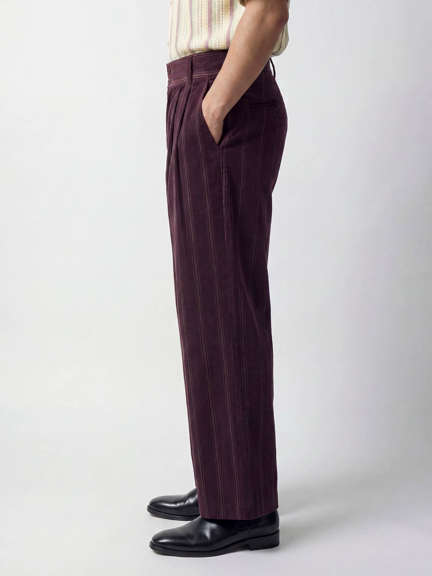 SOARIN British Retro Relaxed Fit Pinstripe Corduroy Wide Leg Trousers  JITZ262TF273