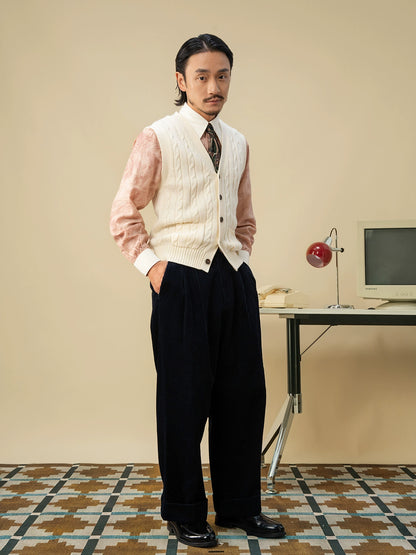 【四色】SOARIN英伦复古老钱风针织毛衣背心男立体绞花毛线衣马甲