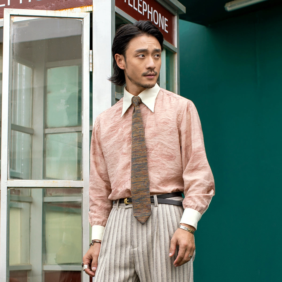 SOARIN 赫本风法式长尖领衬衫男 cleanfit中性风痞帅拼接长袖衬衣