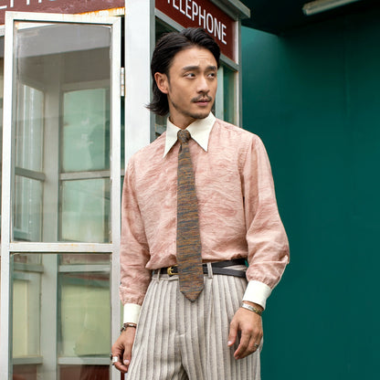 SOARIN 赫本风法式长尖领衬衫男 cleanfit中性风痞帅拼接长袖衬衣