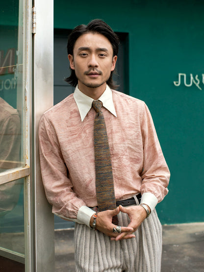 SOARIN 赫本风法式长尖领衬衫男 cleanfit中性风痞帅拼接长袖衬衣