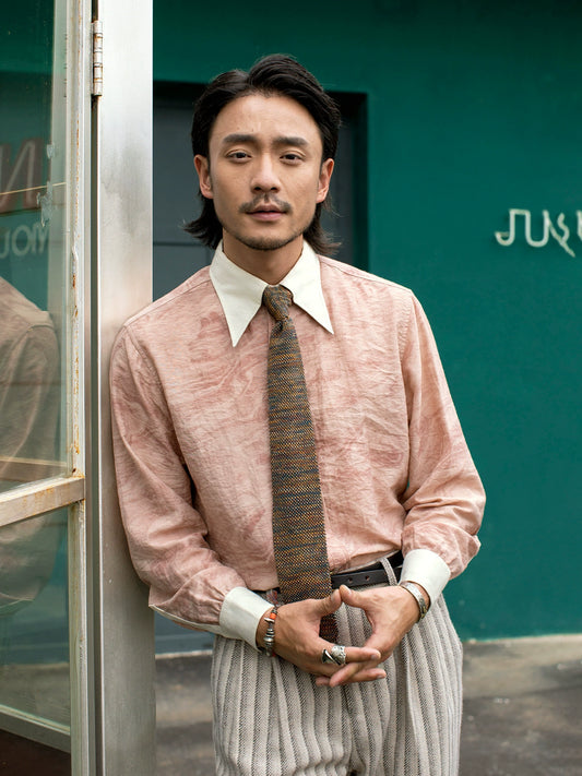 SOARIN 赫本风法式长尖领衬衫男 cleanfit中性风痞帅拼接长袖衬衣