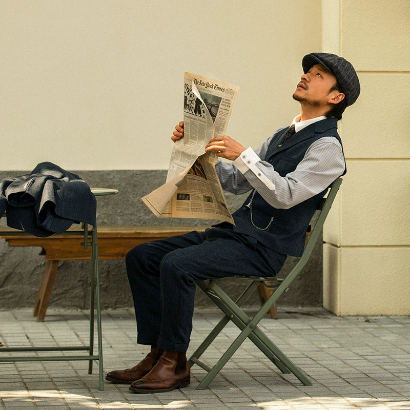 SOARIN英伦风雅痞粗花呢西装马甲男复古商务痞帅婚礼翻领西服背心