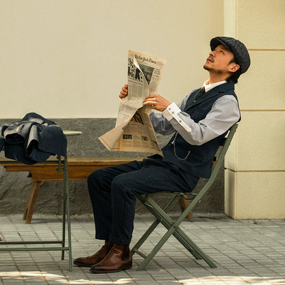 SOARIN英伦风雅痞粗花呢西装马甲男复古商务痞帅婚礼翻领西服背心