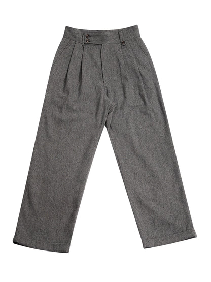 SOARIN英伦风复古毛呢西装裤男 冬季人字纹商务直筒休闲高腰长裤