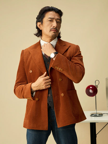 SOARIN英伦风复古灯芯绒西装外套男 老钱风绅士商务双排扣单西服