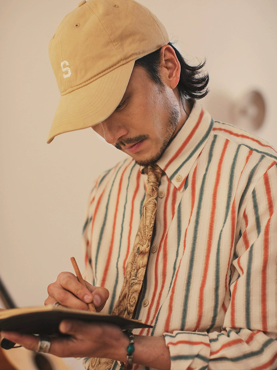 SOARIN英伦复古条纹长袖衬衫男 高级感商务正装休闲修身西装衬衣