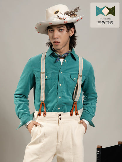 SOARIN【三色】美式复古工装灯芯绒长袖衬衫男冬季保暖双口袋衬衣