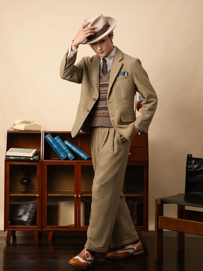 SOARIN【华夫格】英伦复古羊毛呢西装外套男绅士感商务休闲单西服