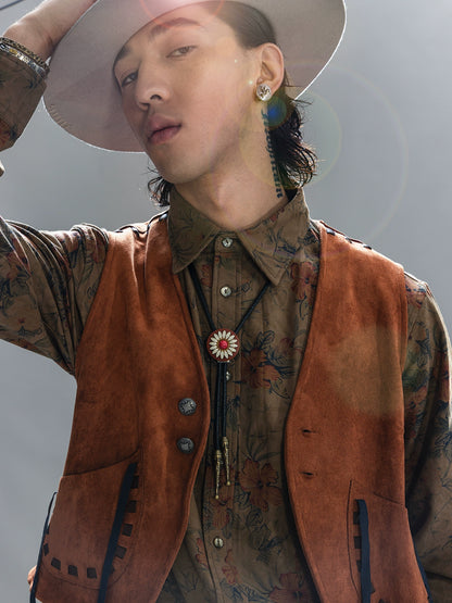 SOARIN美式西部风鹿皮绒马甲男 复古印第安做旧猎装麂皮马夹背心