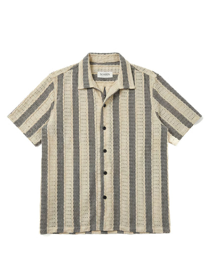 SOARIN Casual Vintage Loose Fit Polyester Spandex Blend Short Sleeve Shirt JITZ2626C473