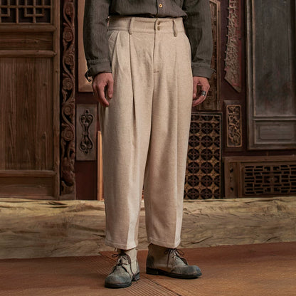 SOARIN WORLD Gai Yu Xia Heritage Series Relaxed Fit Wool Blend Pleated Trousers DCZ233TF73