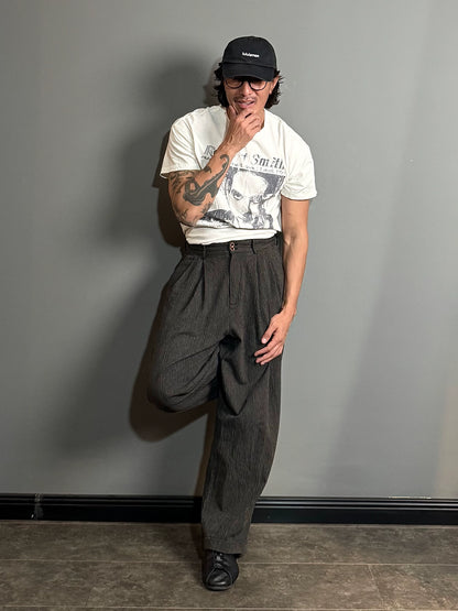 SOARIN英伦风复古条纹高腰裤男 好莱坞纯棉休闲直筒宽松西装长裤