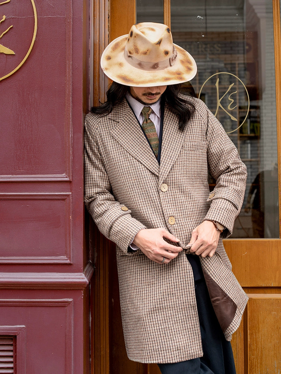 SOARIN英伦风复古千鸟格大衣外套男 秋冬格子羊毛呢子中长款风衣