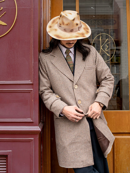 SOARIN英伦风复古千鸟格大衣外套男 秋冬格子羊毛呢子中长款风衣