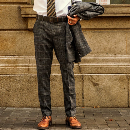SOARIN British Retro Straight Fit Windowpane Plaid Woolen Suit Trousers  DY63F15