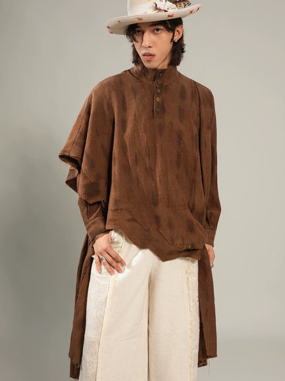 SOARIN Gai Yu Xia Series Loose Fit Pure Wool Tie Dye Deconstructed Cape Long Shirt Coat DCZ253TC459