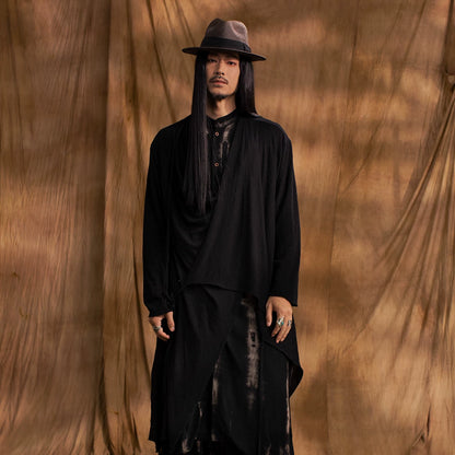 SOARIN WORLD gai yu xia Series Chinese Robe Wool Layered Long Shirt DCZ233TC145