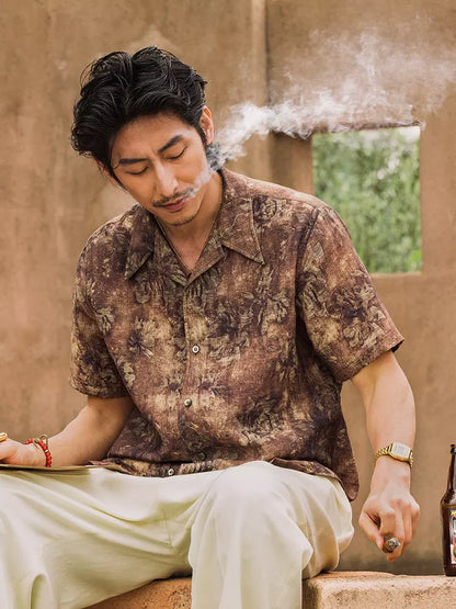 SOARIN Vintage Artistic Regular Fit Regenerated Cellulose Linen Short Sleeved Shirt JITZ2526C398