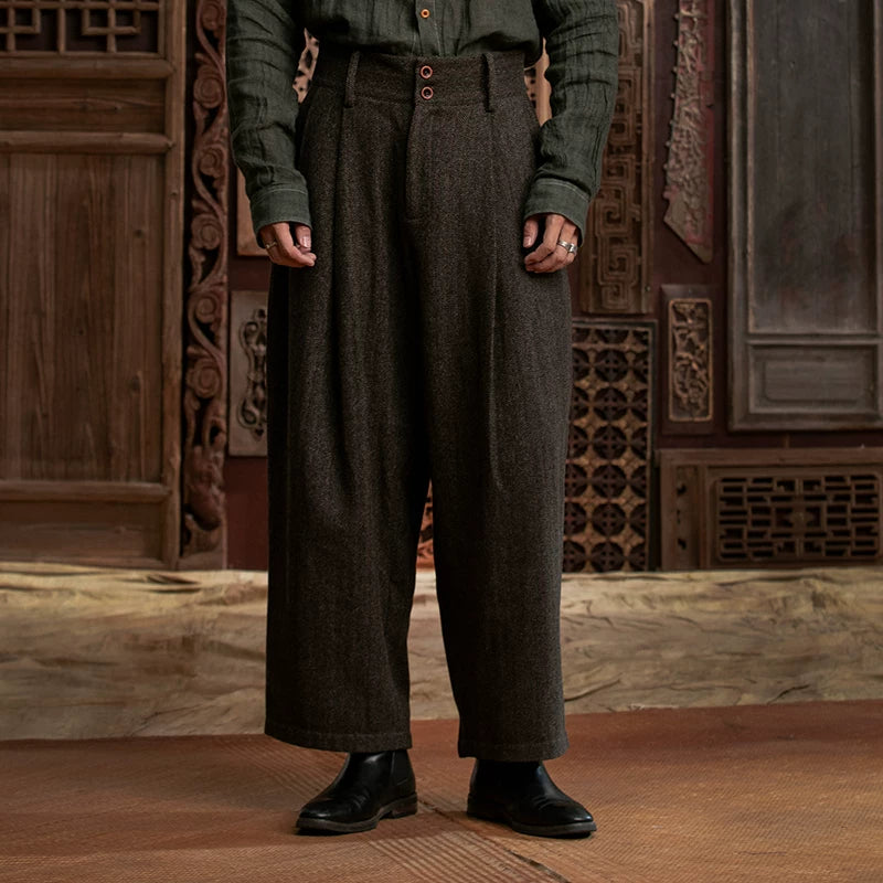 SOARIN WORLD Gai Yu Xia Heritage Series Relaxed Fit Wool Blend Pleated Trousers DCZ233TF71