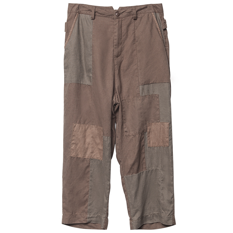 SOARIN WORLD Gai Yu Xia Vintage Distressed Straight-Fit Patchwork Linen Trousers Z92F208