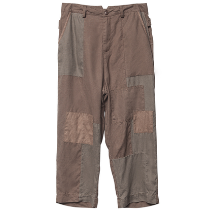 SOARIN WORLD Gai Yu Xia Vintage Distressed Straight-Fit Patchwork Linen Trousers Z92F208