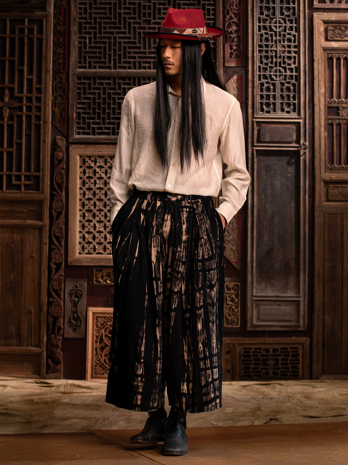 SOARIN WORLD Gai Yu Xia Heritage Series Relaxed Fit Cotton Blend Straight-Leg Trousers DCZ233TF68