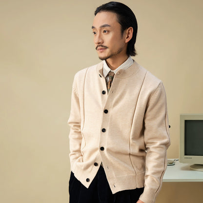SOARIN英伦风复古圆领针织开衫男 绅士商务休闲修身通勤毛衣外套
