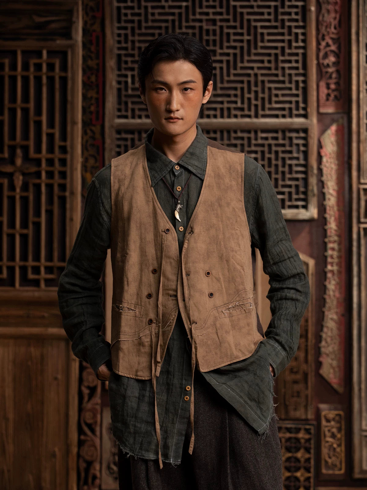 SOARIN WORLD GAI YU XIA Collection Loose Fit Linen Blend Waistcoat DCZ242TB72