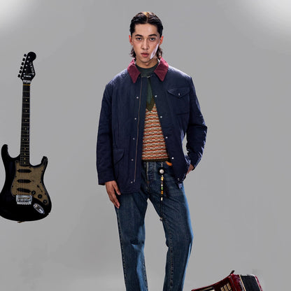 SOARIN美式复古菱形格中长款棉服外套男 阿美咔叽拼接冲锋衣夹克