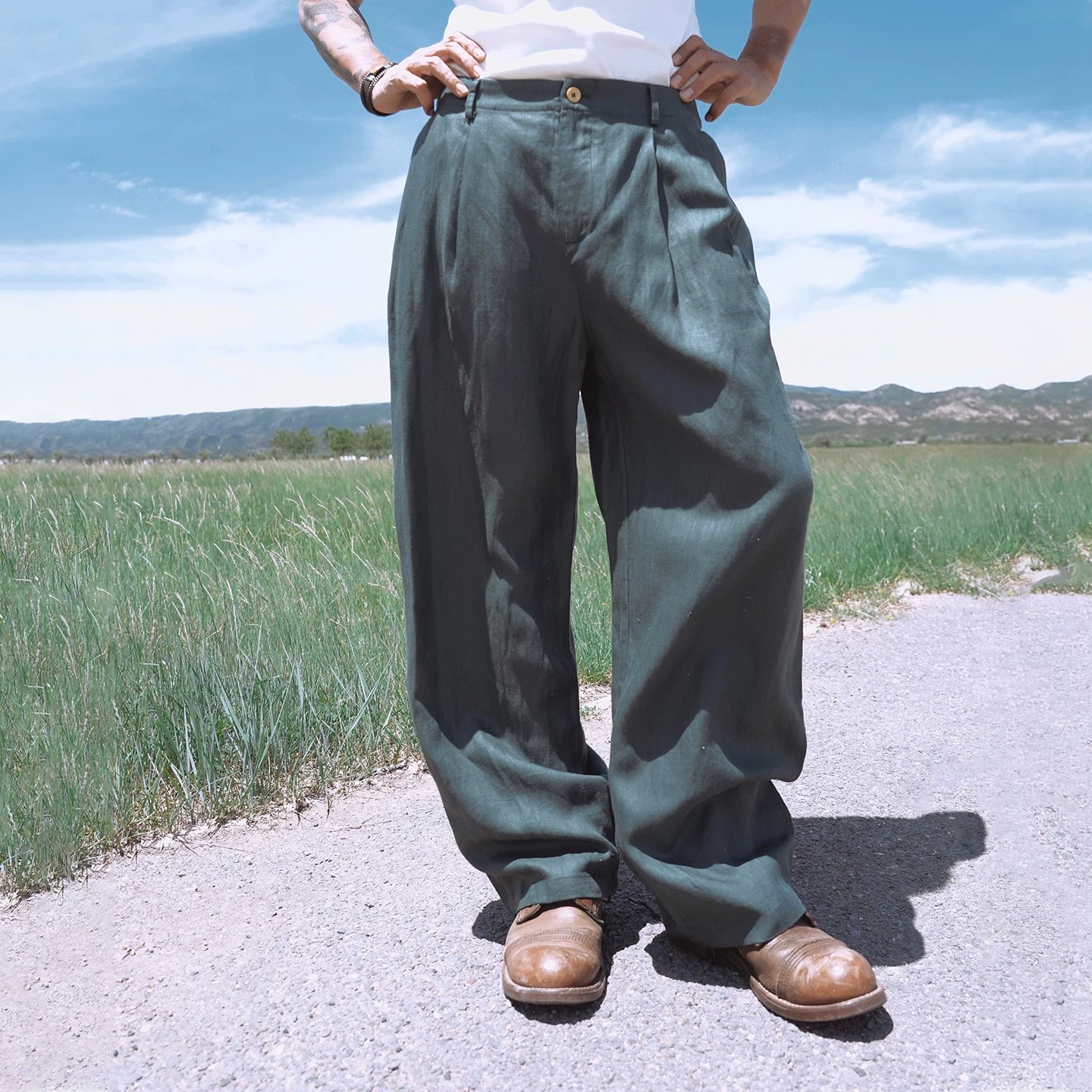 SOARIN Casual Vintage Regular Fit Linen Tencel Blend Casual Trousers JITZ262TF267