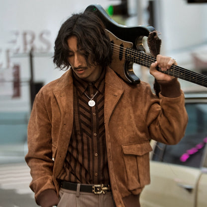 SOARIN美式复古麂皮外套男 阿美咔叽硬汉休闲宽松麂皮绒短款夹克