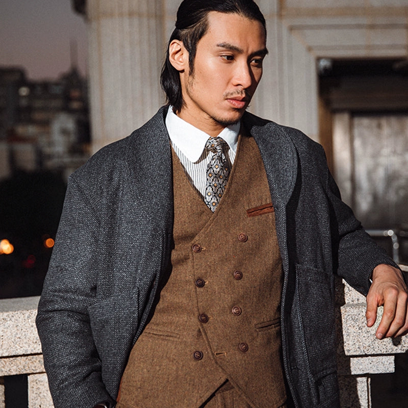 SOARIN英伦风复古青果领夹克男 冬季羊毛呢商务休闲修身短款外套