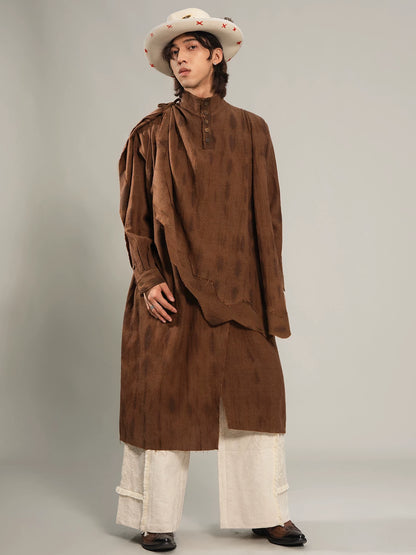 SOARIN Gai Yu Xia Series Loose Fit Pure Wool Tie Dye Deconstructed Cape Long Shirt Coat DCZ253TC459