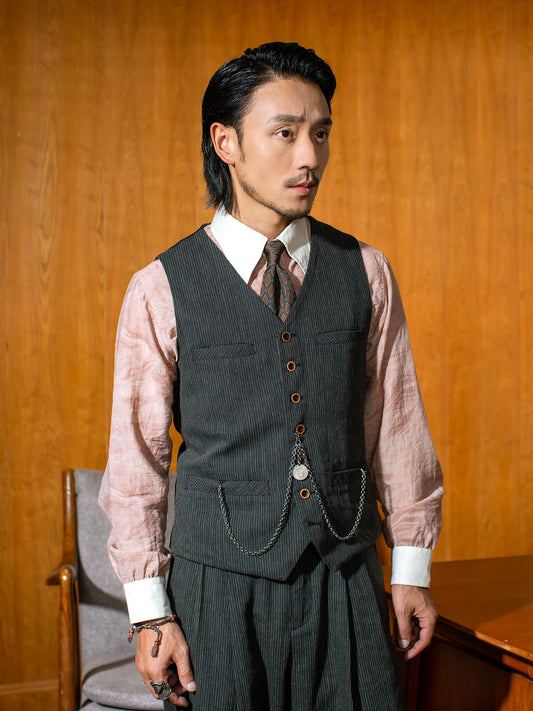 SOARIN【断点条纹】英伦复古西装马甲男 老钱风商务休闲马夹背心