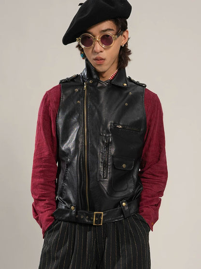 SOARIN Avant-Garde Punk Slim Fit Faux Leather Vest YLZ2331B45