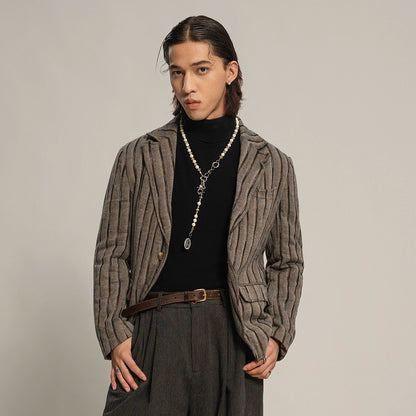 SOARIN【定型条】英伦风复古条纹西装外套男 雅痞商务休闲单西服