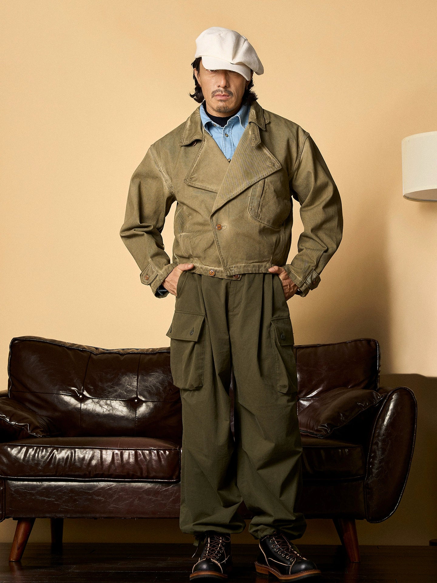 【炒色做旧】SOARIN美式复古机车风短款夹克男重磅牛仔飞行员外套