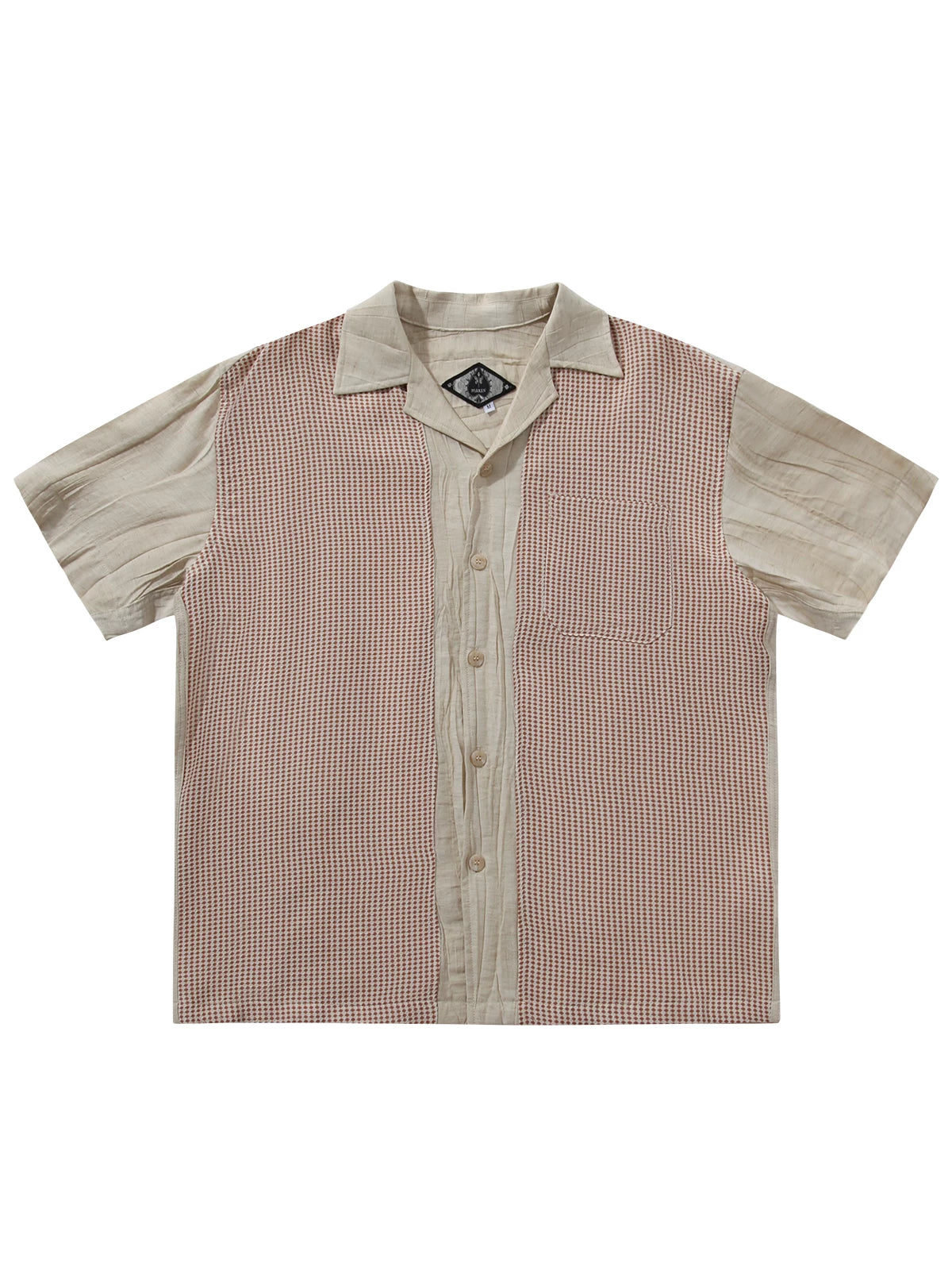 SOARIN Amekaji Loose Fit Viscose Linen Blend Printed Short Sleeve Shirt JUKZ2426C285