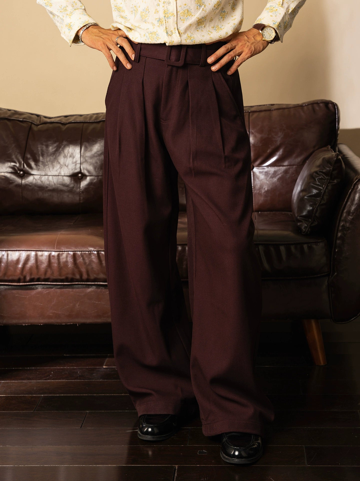 【自带腰带】SOARIN英伦复古休闲直筒阔腿裤男痞帅免烫抗皱高腰裤