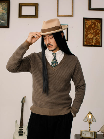 SOARIN英伦复古V领长袖针织毛衣男 重磅保暖鸡心领叠穿打底毛线衣