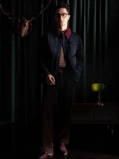 SOARIN美式复古菱形格中长款棉服外套男 阿美咔叽拼接冲锋衣夹克