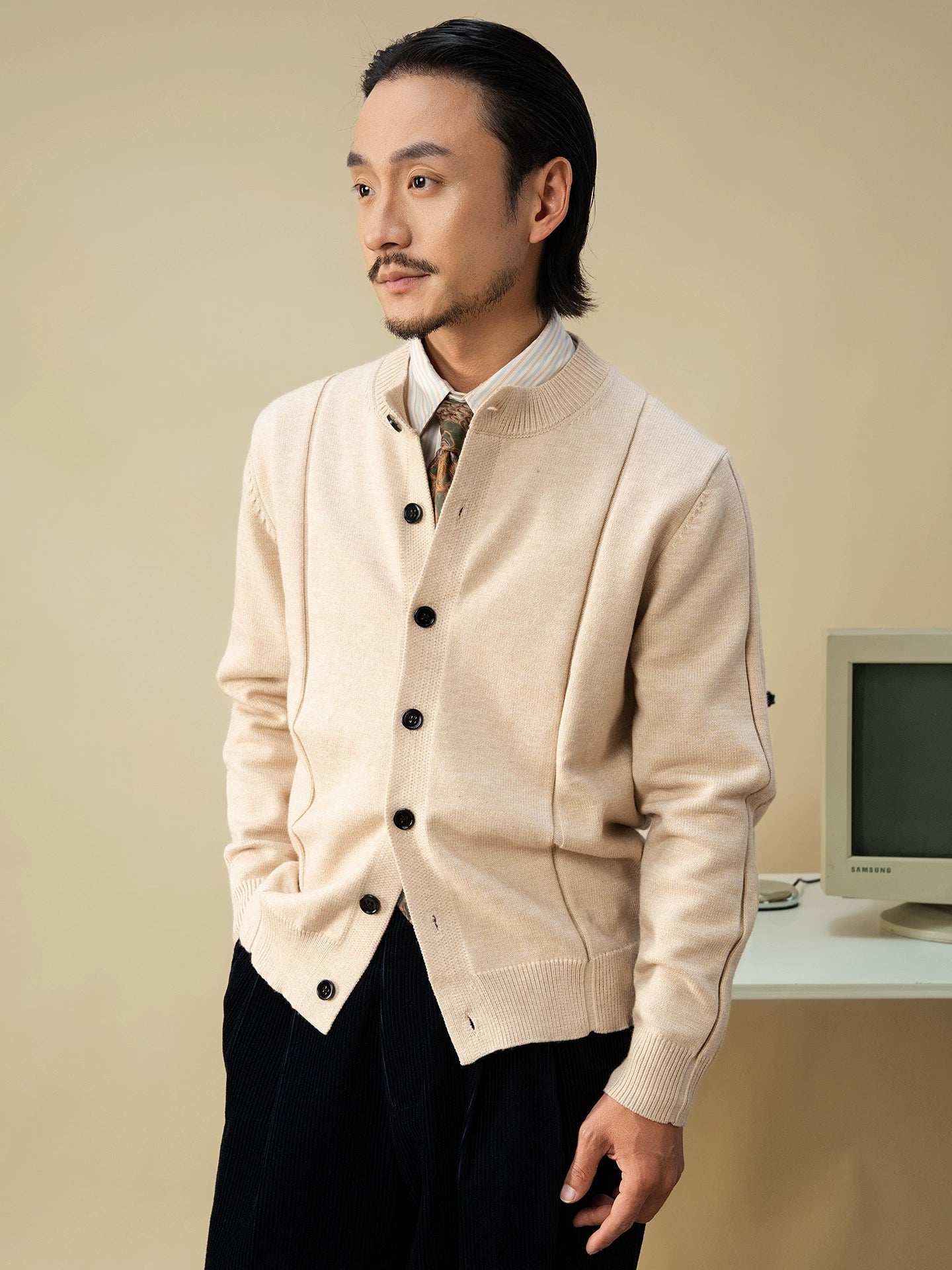 SOARIN英伦风复古圆领针织开衫男 绅士商务休闲修身通勤毛衣外套