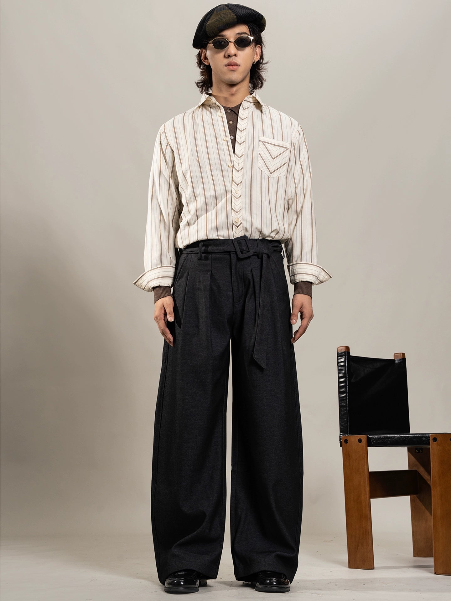 【自带腰带】SOARIN英伦复古休闲直筒阔腿裤男痞帅免烫抗皱高腰裤