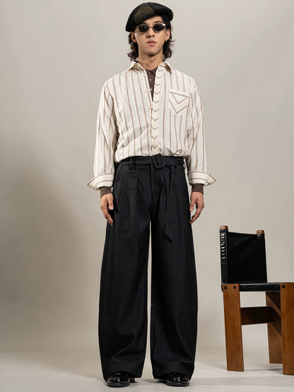 【自带腰带】SOARIN英伦复古休闲直筒阔腿裤男痞帅免烫抗皱高腰裤