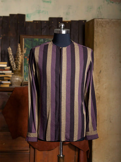 SOARIN Vintage Retro Stripe Regular Fit Cotton Long Sleeve Shirt YAOZ2331C178