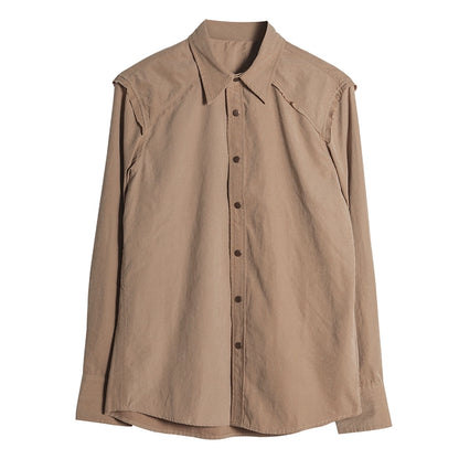 SOARIN复古西部风美式工装衬衫男原创设计感雅痞拼接毛边长袖衬衣