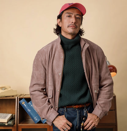 SOARIN美式工装立领鹿皮绒外套男 复古麂皮休闲宽松飞行员夹克冬