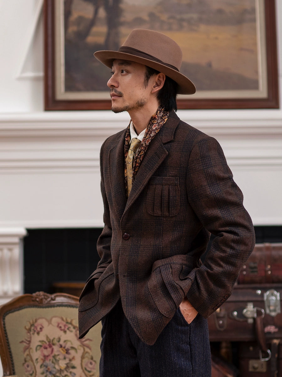 SOARIN英伦复古格子西装外套男 秋冬商务休闲修身格纹毛呢单西服